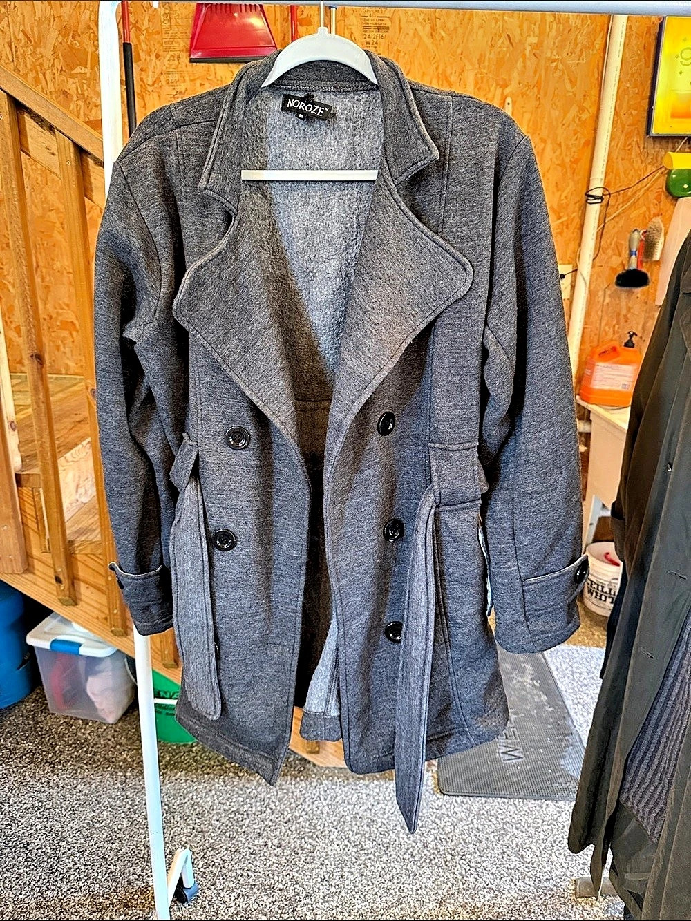 NOROZE Charcoal Grey Belted Button Fleece Coat Size 14